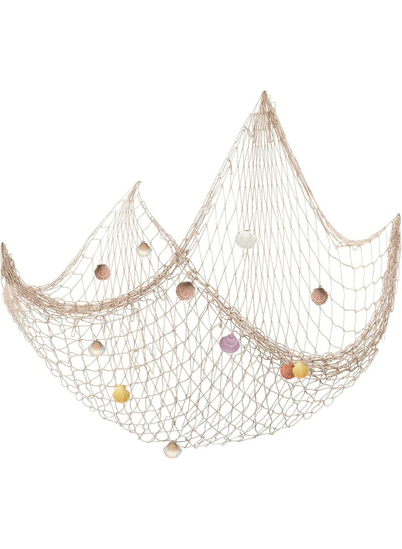 Decorative Fishing Net with Sea Shells, 1M*2M Nautical Fish Net Decoration Mediterranean Style Hanging Photo Netting Wall Hanging Decor for Party Home - Image 1